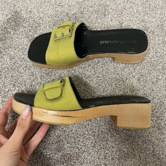 Y2K?Banana Republic? Belt Buckle Block Heel Mules - Picture 1 of 6